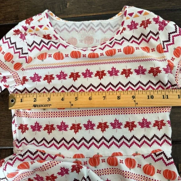 💜3/$15 Children’s Place Pumpkin & Leaf Print Long-Sleeve Dress Girls’ M(7/8) - Picture 5 of 7